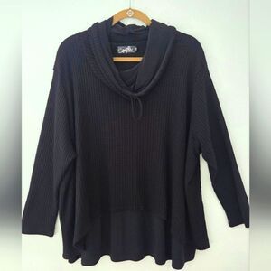 Sympli Canada Black Waffle Double Layer Split Back Cowl Neck Sweater 12 (Box19)